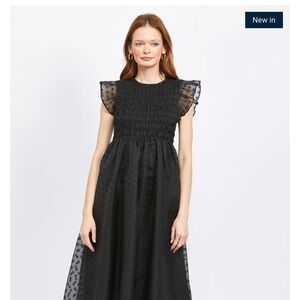 En Saison Black Ruched Smocked Midi Dress